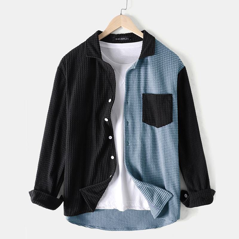 Men's Patchwork Turn-Down Collar Long Sleeve Casual Shirt