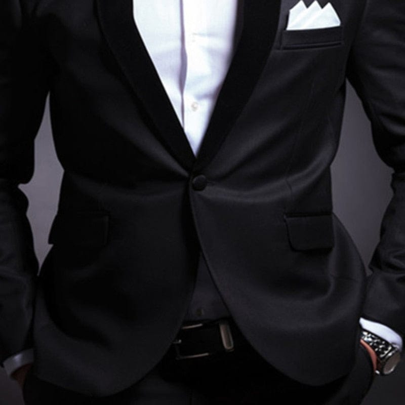 Men's Black Shawl Lapel Slim Fit 2-Piece Wedding Tuxedo