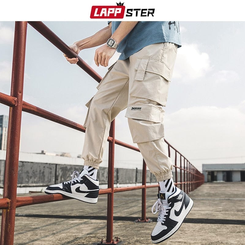 Men's Black Embroidery Cargo Joggers With Pockets