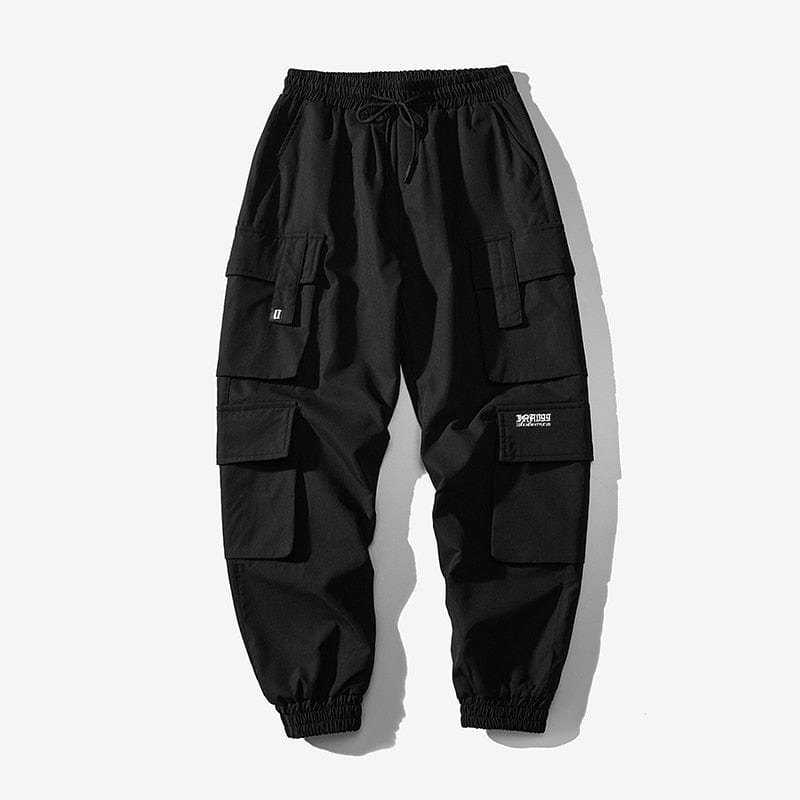 Men's Black Embroidery Cargo Joggers With Pockets