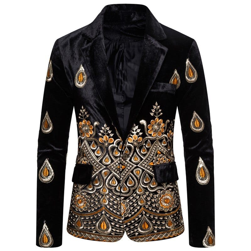 Men's Floral Embroidery Velvet Slim Fit Wedding Suit