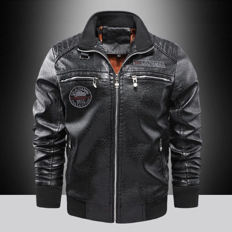 Men's Winter Fleece Faux Leather Motorcycle Stand-Collar Jacket