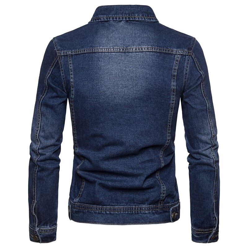 Men's Solid Lapel Slim-Fit Cotton Denim Jacket