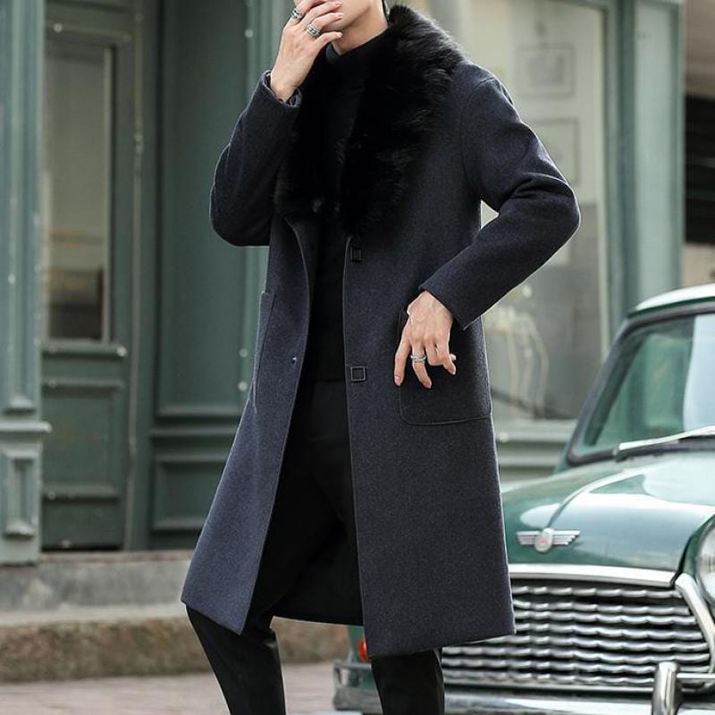 Men's Plus Size Long Fur Trench Overcoat (5XL)