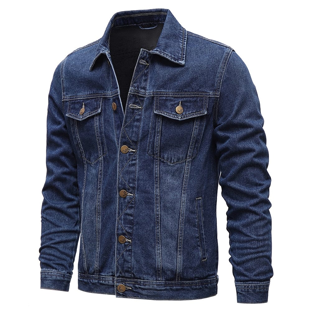 Men's Solid Lapel Slim-Fit Cotton Denim Jacket