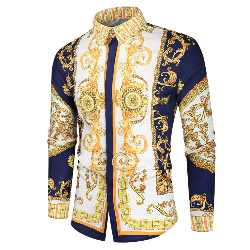 Men's Slim Fit Paisley Print Long Sleeve Prom Party Shirt