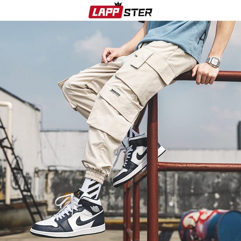 Men's Black Embroidery Cargo Joggers With Pockets