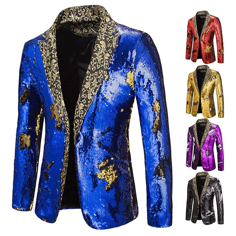 Men's Shiny Sequin Shawl Collar Prom Wedding Suit Jacket