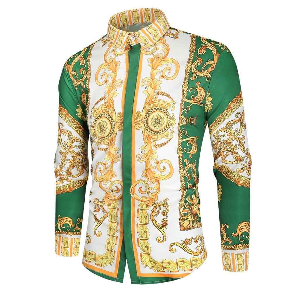 Men's Slim Fit Paisley Print Long Sleeve Prom Party Shirt