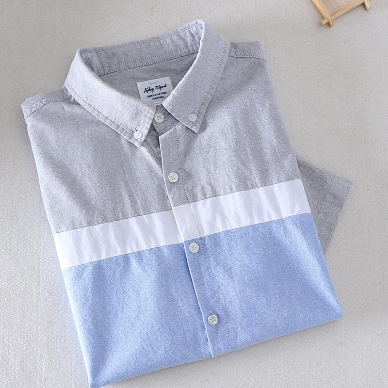 Men's Slim Cotton Oxford Short-Sleeve Turn-Down Collar Shirt