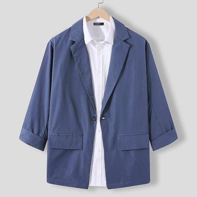 Men's Solid Lapel 3/4 Sleeve One Button Thin Blazer
