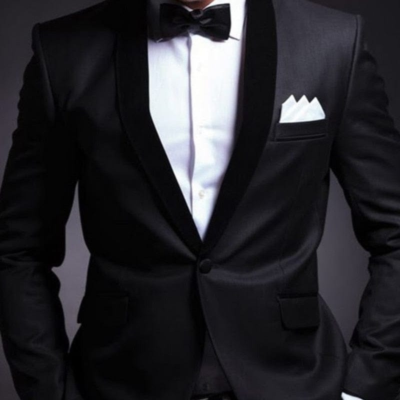 Men's Black Shawl Lapel Slim Fit 2-Piece Wedding Tuxedo