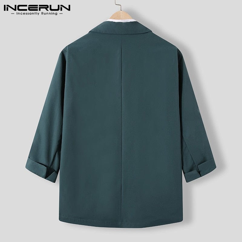 Men's Solid Lapel 3/4 Sleeve One Button Thin Blazer