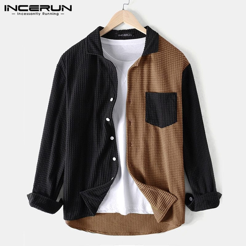 Men's Patchwork Turn-Down Collar Long Sleeve Casual Shirt