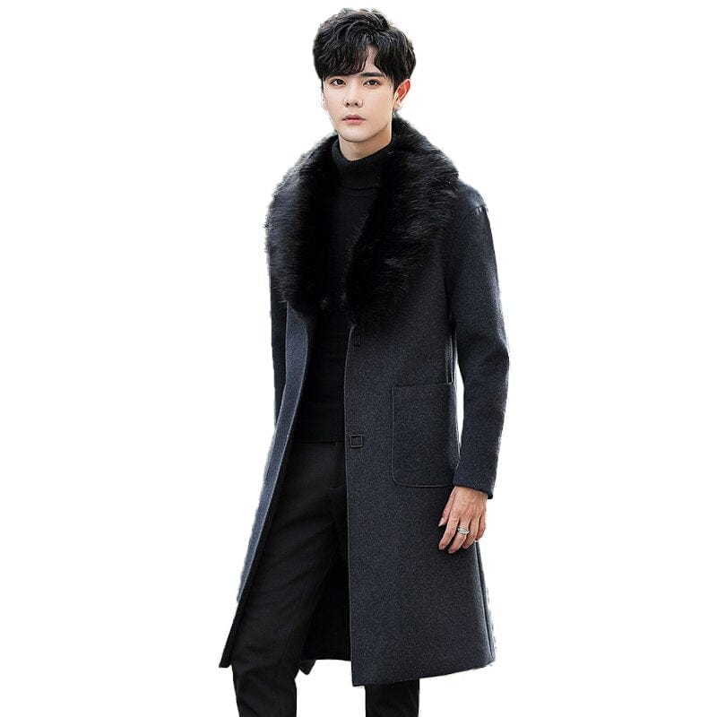 Men's Plus Size Long Fur Trench Overcoat (5XL)