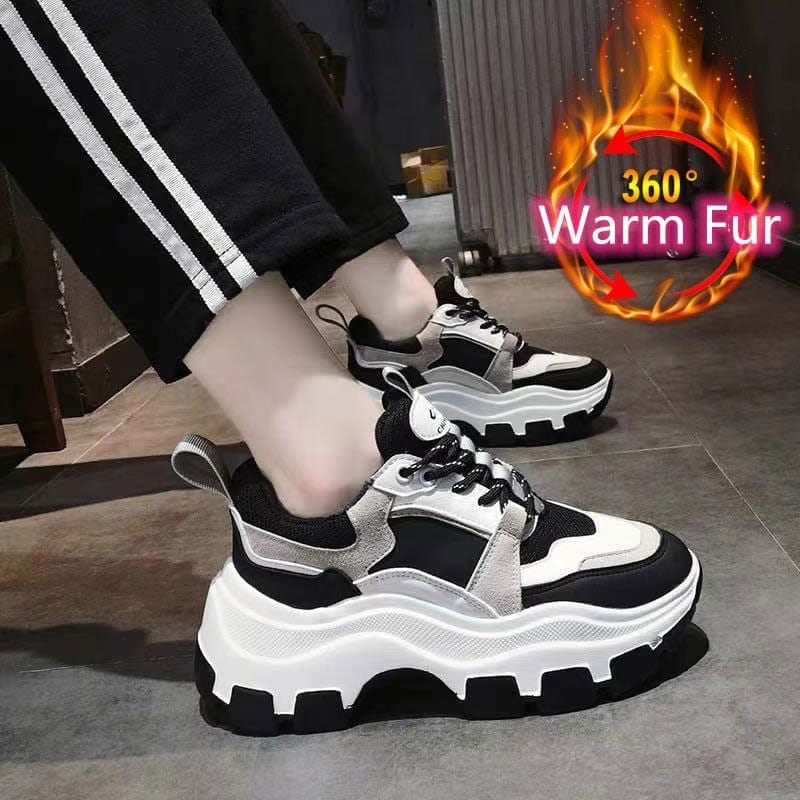 Women's Black White Chunky Platform Dad Sneakers 8cm
