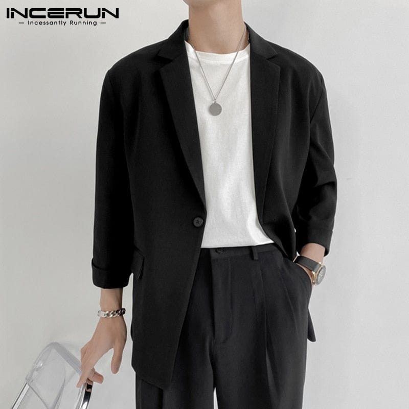 Men's Solid Lapel 3/4 Sleeve One Button Thin Blazer