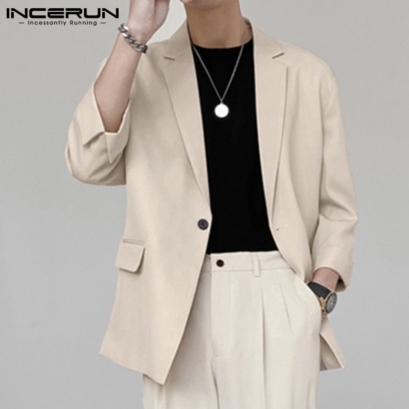 Men's Solid Lapel 3/4 Sleeve One Button Thin Blazer