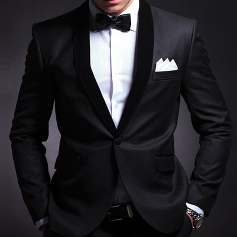Men's Black Shawl Lapel Slim Fit 2-Piece Wedding Tuxedo