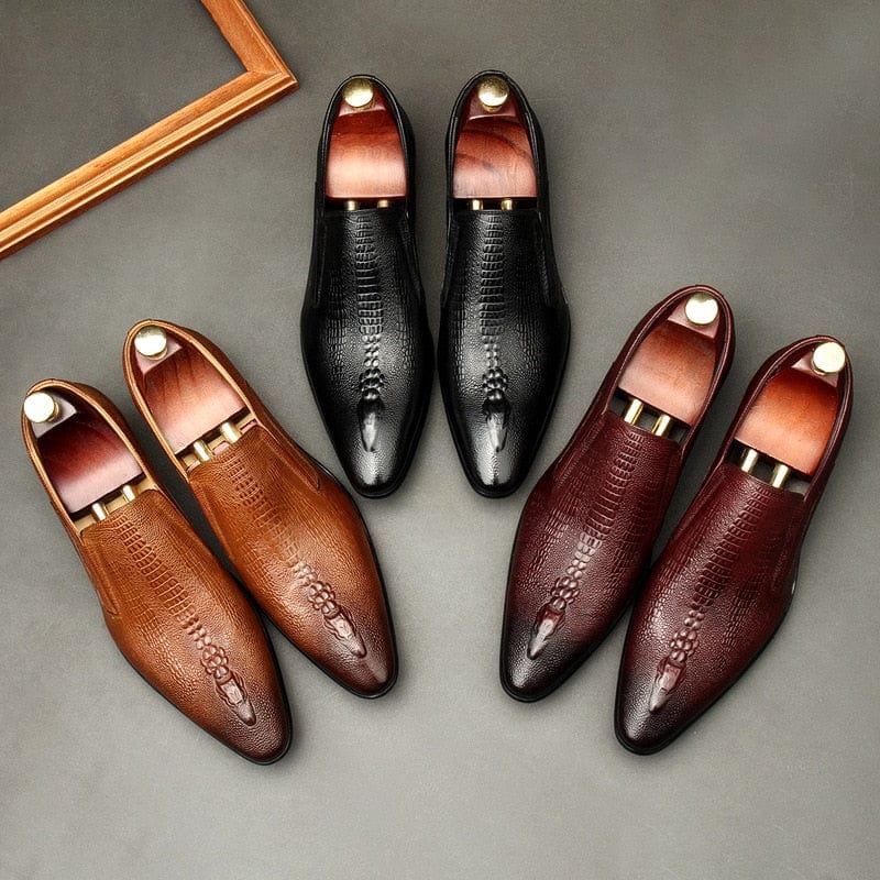 Men's Handmade Genuine Leather Slip-On Brogue Oxford Dress Shoes