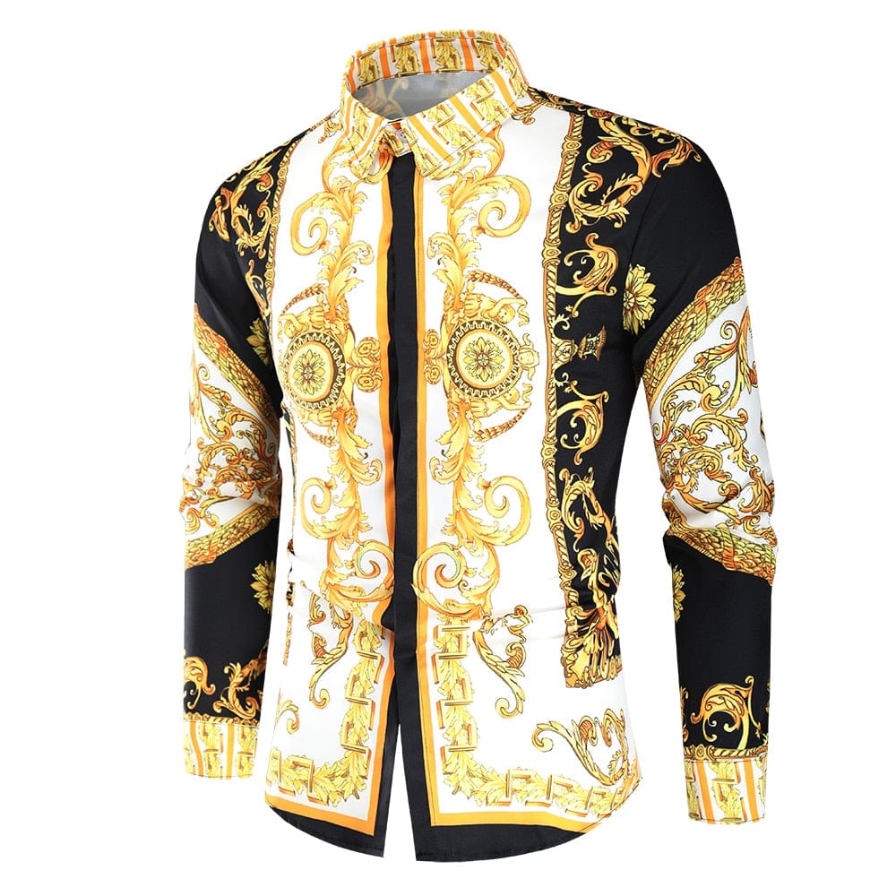 Men's Slim Fit Paisley Print Long Sleeve Prom Party Shirt