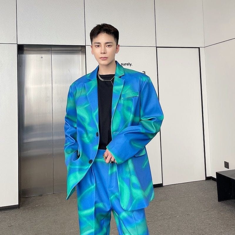 Men's Streetwear Print Single Breast Blazer Jacket