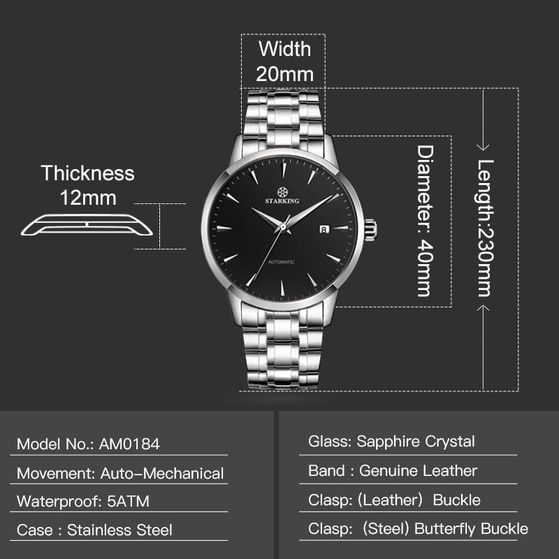 Men's 40mm Ultra-Thin Sapphire Mechanical Watch, Splash-Resistant