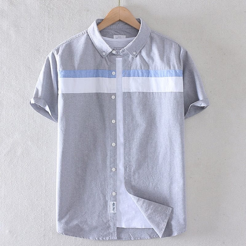 Men's Slim Cotton Oxford Short-Sleeve Turn-Down Collar Shirt