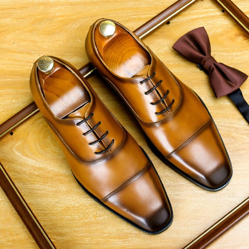 Men's Green Genuine Leather Lace-Up Oxford Dress Shoes