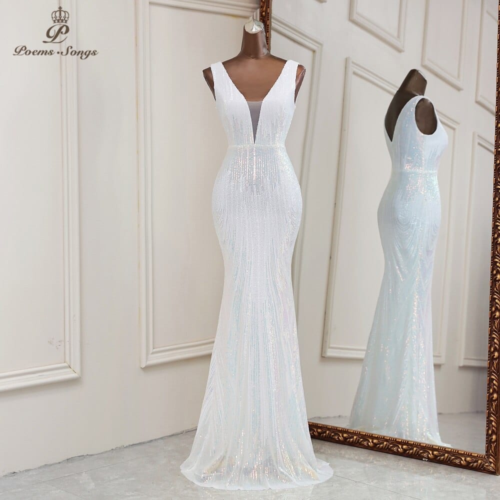 Women's Deep V-Neck Mermaid Formal Evening Dress