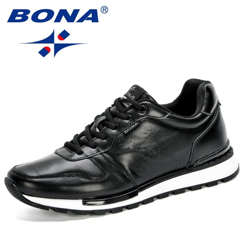 Men's Full Grain Leather Lace-Up Casual Sneakers