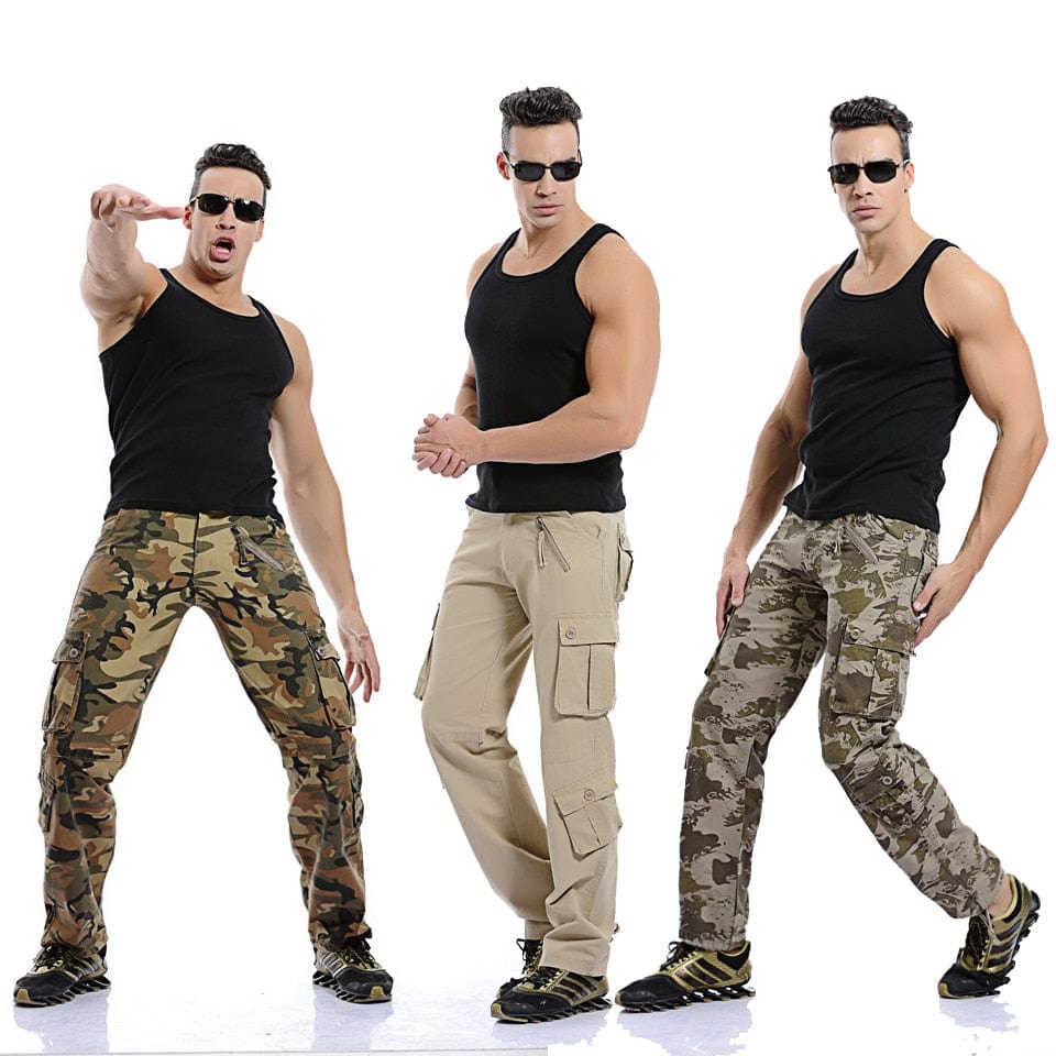Men's Camouflage Cargo Trousers, Straight Fit Cotton