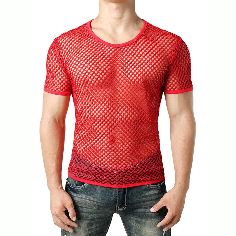Mens Transparent Sexy Mesh T Shirt New See Through Fishnet Long Sleeve Muscle Undershirts Nightclub Party Perform Top Tees