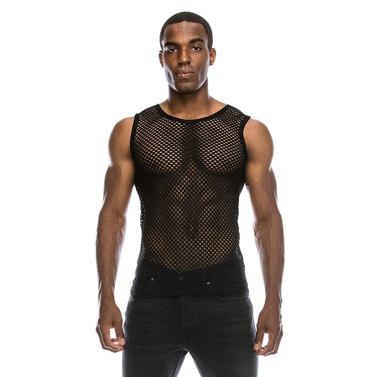 Mens Transparent Sexy Mesh T Shirt New See Through Fishnet Long Sleeve Muscle Undershirts Nightclub Party Perform Top Tees