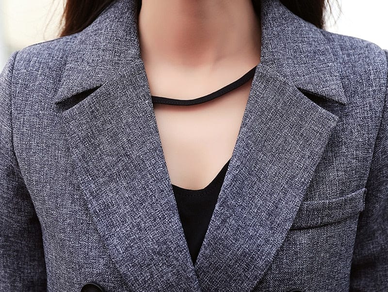 Women's Black Double-Breasted Jacket and Pants Suit Set