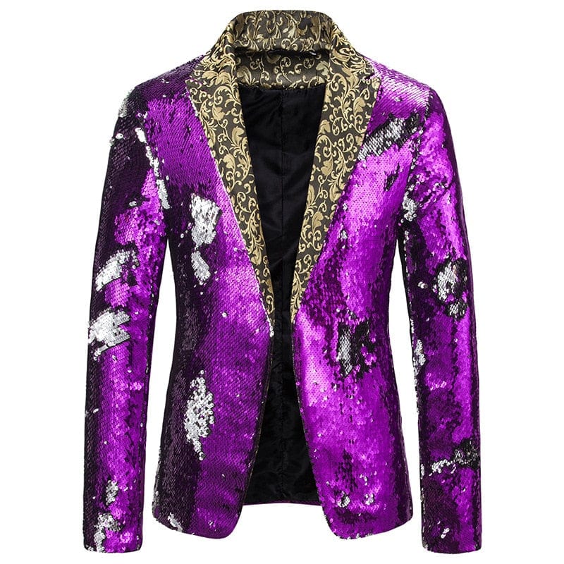 Men's Shiny Sequin Shawl Collar Prom Wedding Suit Jacket