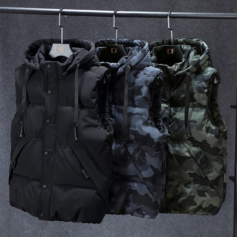 Mens Winter Vests Men's Sleeveless Jacket Thick Camouflage Vest Casual Hooded Waistcoat Male Warm Vests Outwear Plus Size 7XL