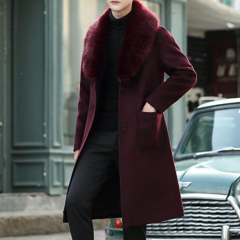 Men's Plus Size Long Fur Trench Overcoat (5XL)