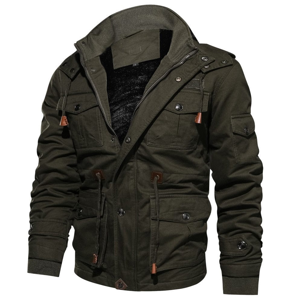 Men's Winter Military Fleece Hooded Pilot Jacket, Army Cargo 4XL