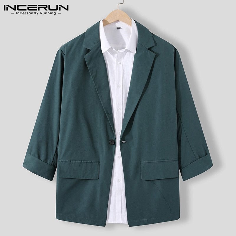 Men's Solid Lapel 3/4 Sleeve One Button Thin Blazer