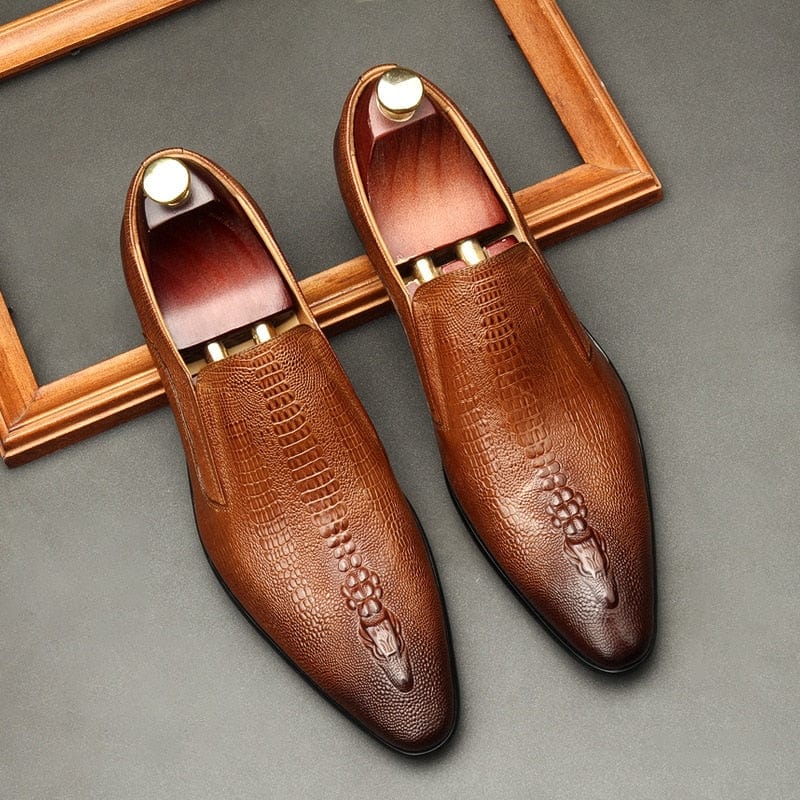 Men's Handmade Genuine Leather Slip-On Brogue Oxford Dress Shoes