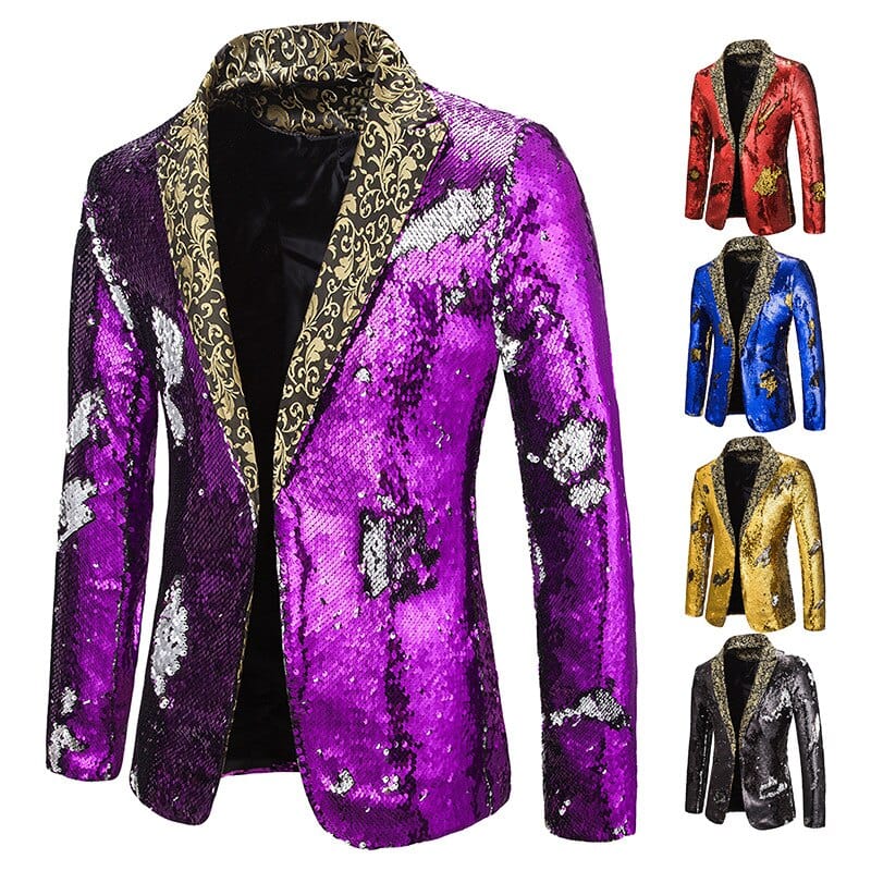 Men's Shiny Sequin Shawl Collar Prom Wedding Suit Jacket