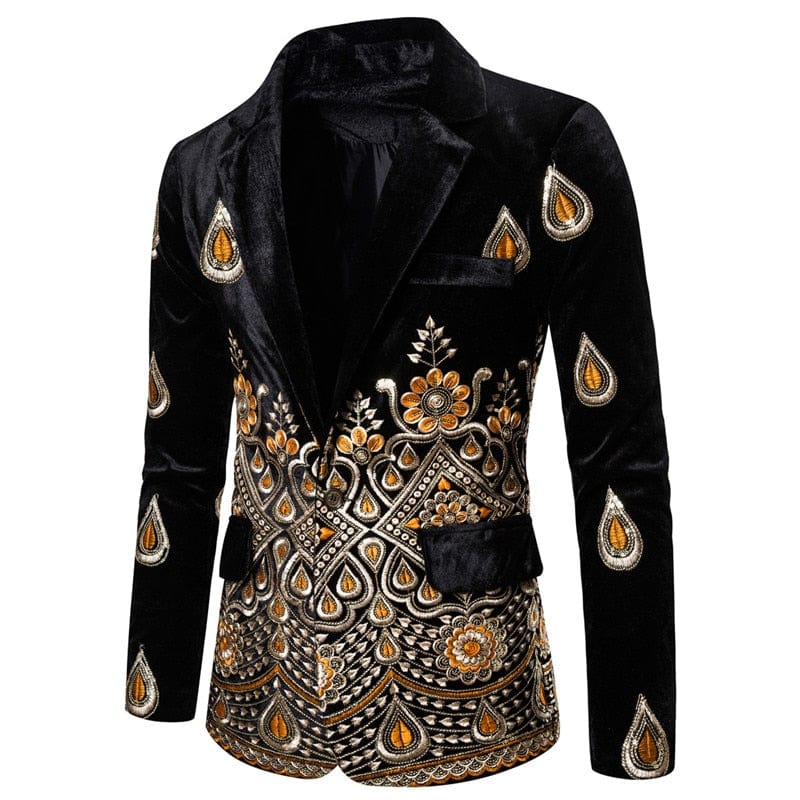 Men's Floral Embroidery Velvet Slim Fit Wedding Suit