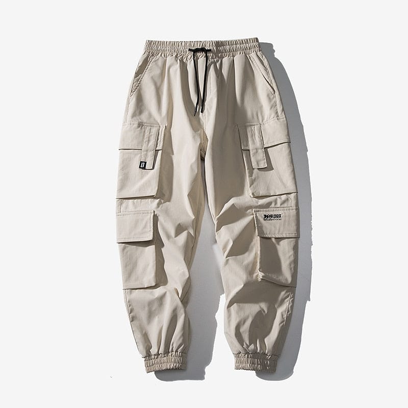Men's Black Embroidery Cargo Joggers With Pockets