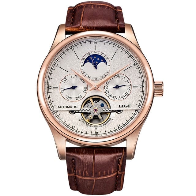 Men's Automatic Skeleton Tourbillon Watch with Calendar