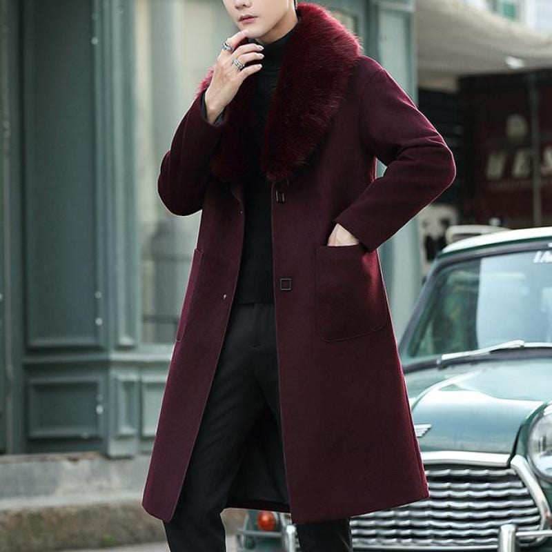 Men's Plus Size Long Fur Trench Overcoat (5XL)