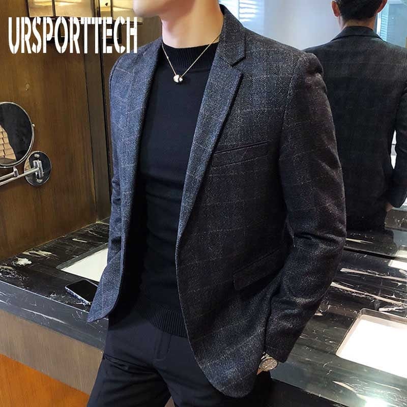 Men's British Slim-Fit Plaid Blazer, Casual Suit Jacket Plus Size M-5XL