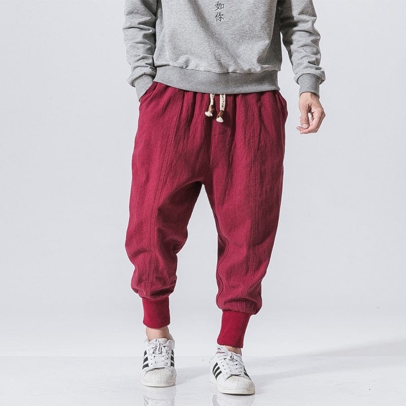 Men's Chinese Cotton Linen Elastic Waist Harem Pants
