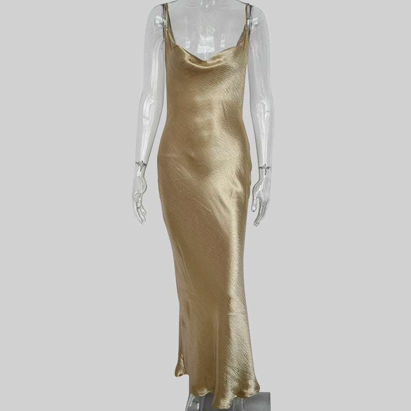 Women's Satin Lace-Up Backless Trumpet Long Party Dress