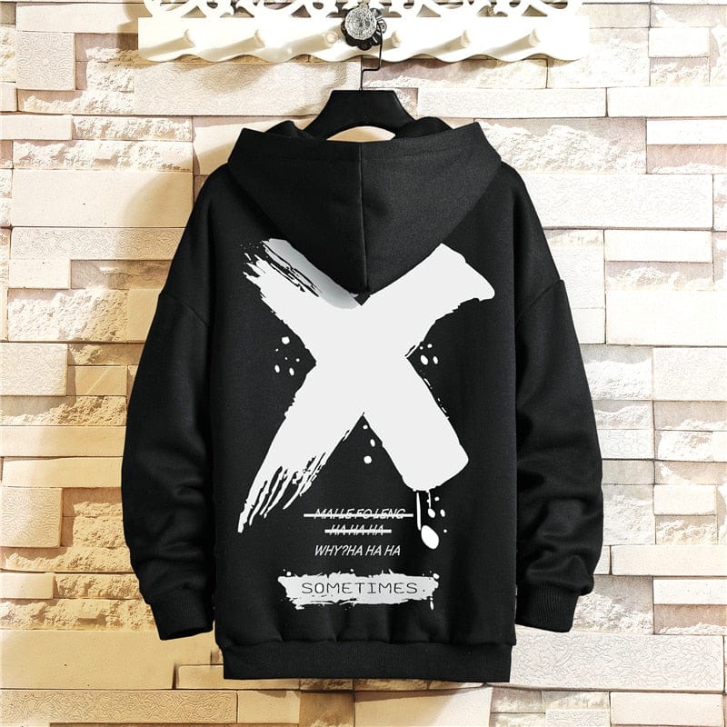 Men's Japanese Print Fleece O-Neck Hoodie Sweatshirt